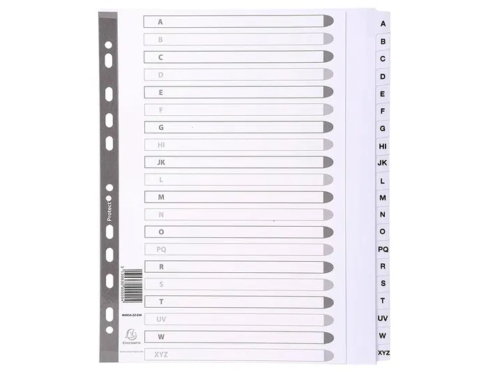 Exacompta Separadores Cartulina Blanca A-Z Juego de 20 Separadores DIN A4 11 Taladros