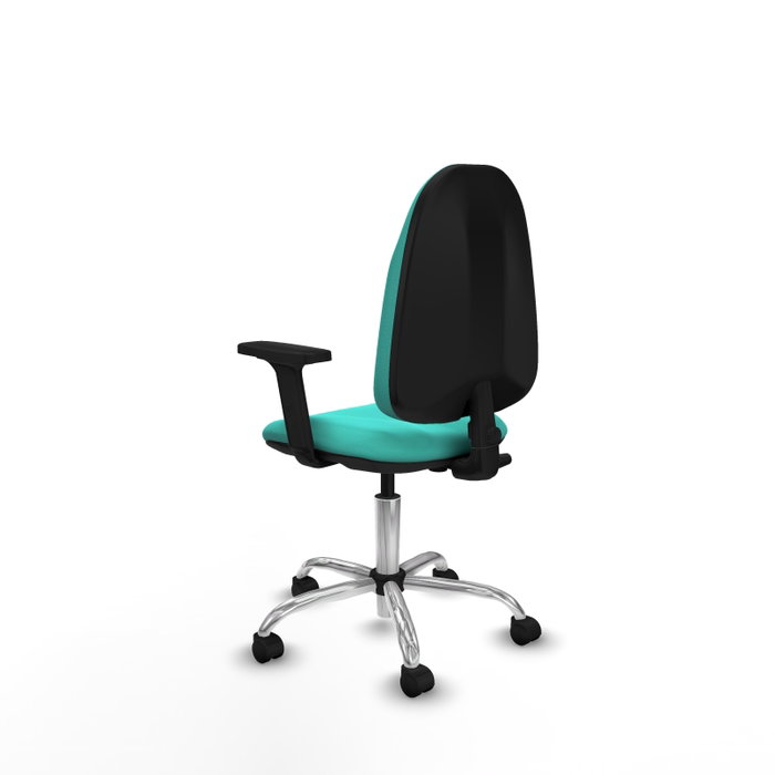 Silla de oficina Algarra con mecanismo Contacto permanente básico tapizada con Similpiel color Turquesa. Equipada con Base cromada, Brazos 2D y Ruedas de nailon 50 mm Silla de oficina Algarra con mecanismo Contacto permanente básico tapizada con Similpiel color Turquesa. Equipada con Base cromada, Brazos 2D y Ruedas de nailon 50 mm