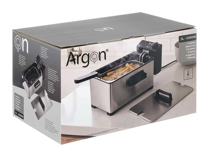 ARGON Freidora de 3L con Teflón y Acero Inoxidable