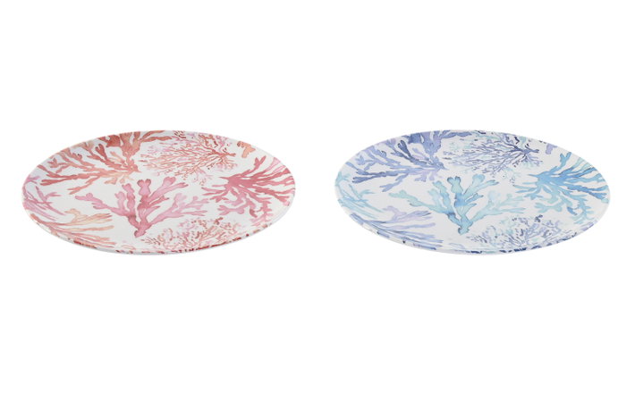 DKD Home Decor Plato Mediterraneo Coral Verde Menta Melamina 20 x 1 x 20 cm (12 Unidades)