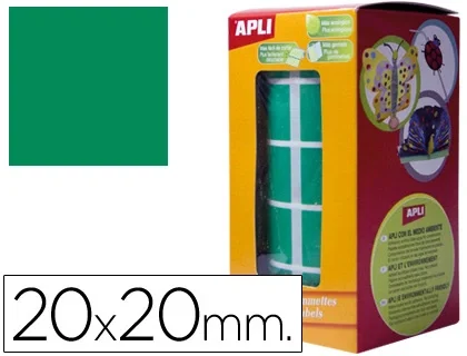 Apli Gomets Cuadrados 20mm Verde Rollo de 1770 Unidades