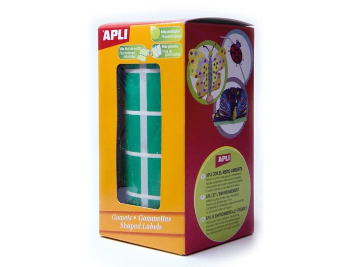 Apli Gomets Cuadrados 20mm Verde Rollo de 1770 Unidades