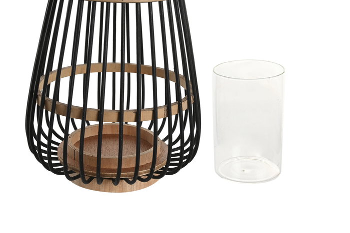 DKD Home Decor Portavela Colonial Marron Negro Bambu Cristal 19 x 22 x 19 cm (6 Unidades)