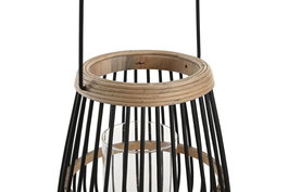 DKD Home Decor Portavela Colonial Marron Negro Bambu Cristal 19 x 22 x 19 cm (6 Unidades)