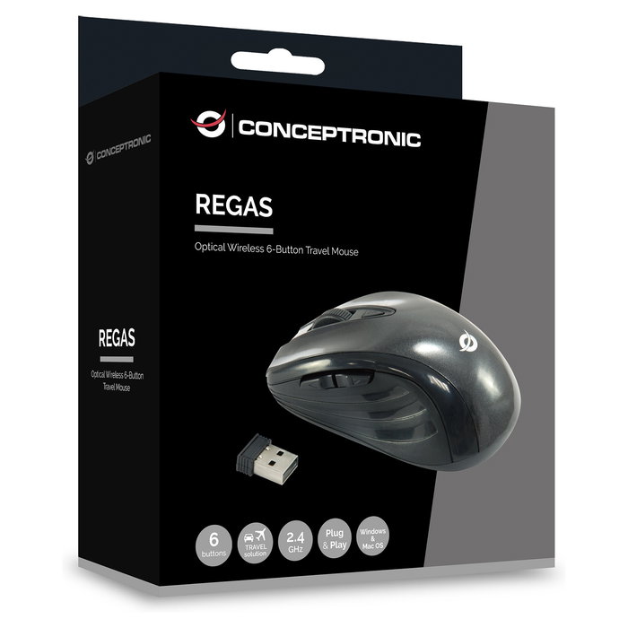 Conceptronic CLLM5BTRVWL Ratón Inalámbrico Óptico USB Negro 6 Botones 1600 DPI para Viajes