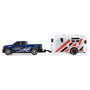 AMEWI RC Pickup 22680 con Caravana, Die-Cast Metal 1:64, Listo para Usar (RTR), Azul y Blanco, Radio Control 2.4 GHz, Batería Recargable, Para Niños +6 Años