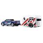 AMEWI RC Pickup 22680 con Caravana, Die-Cast Metal 1:64, Listo para Usar (RTR), Azul y Blanco, Radio Control 2.4 GHz, Batería Recargable, Para Niños +6 Años