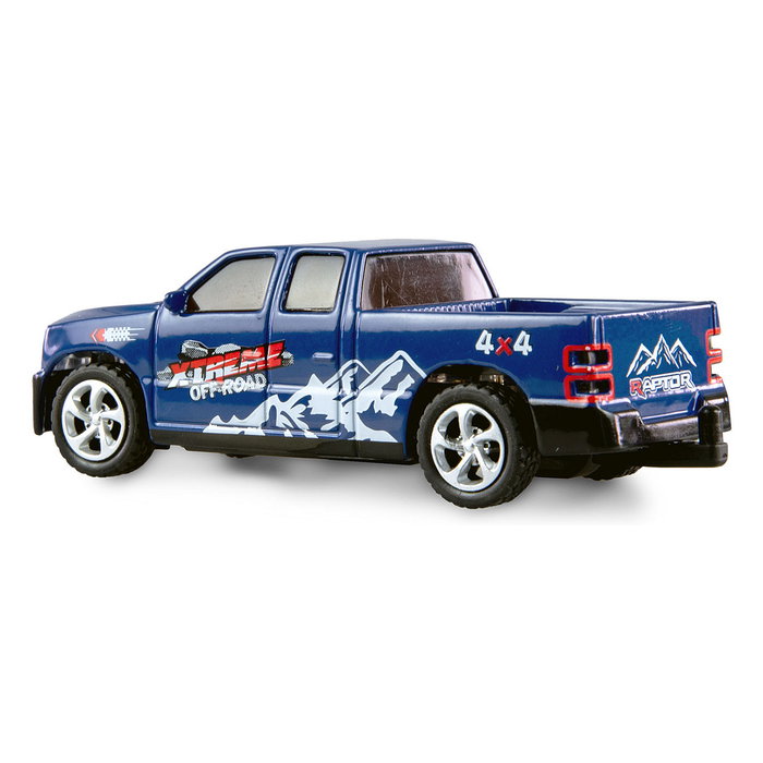AMEWI RC Pickup 22680 con Caravana, Die-Cast Metal 1:64, Listo para Usar (RTR), Azul y Blanco, Radio Control 2.4 GHz, Batería Recargable, Para Niños +6 Años
