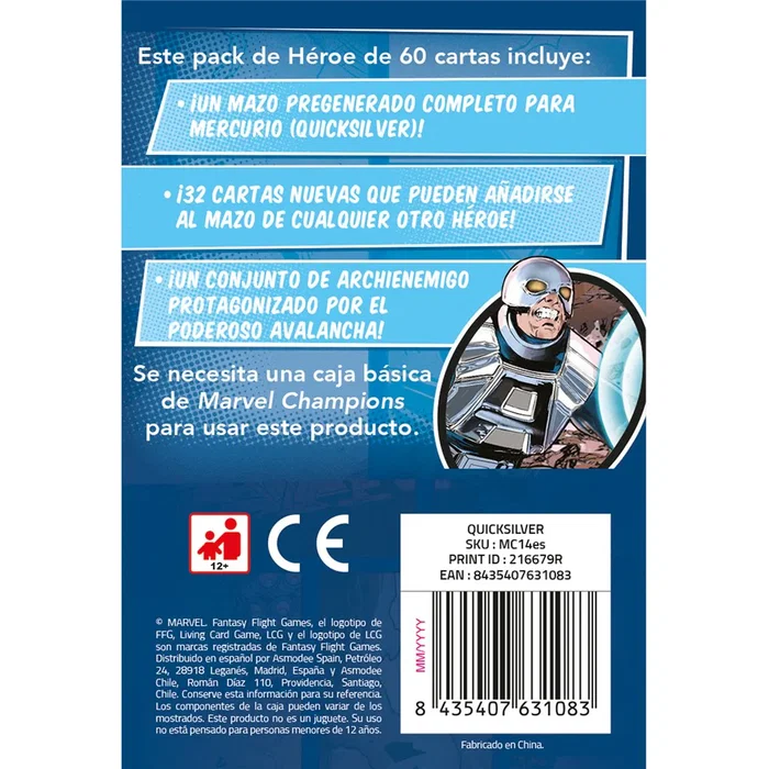 Asmodee Marvel Champions - Expansión de Juego de Cartas Coleccionable: Quicksilver, Mazo de Héroe con 40 Cartas Listo para Jugar, Aspecto Protección, Incluye Nuevas Cartas, PEGI 14
