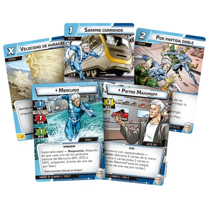 Asmodee Marvel Champions - Expansión de Juego de Cartas Coleccionable: Quicksilver, Mazo de Héroe con 40 Cartas Listo para Jugar, Aspecto Protección, Incluye Nuevas Cartas, PEGI 14