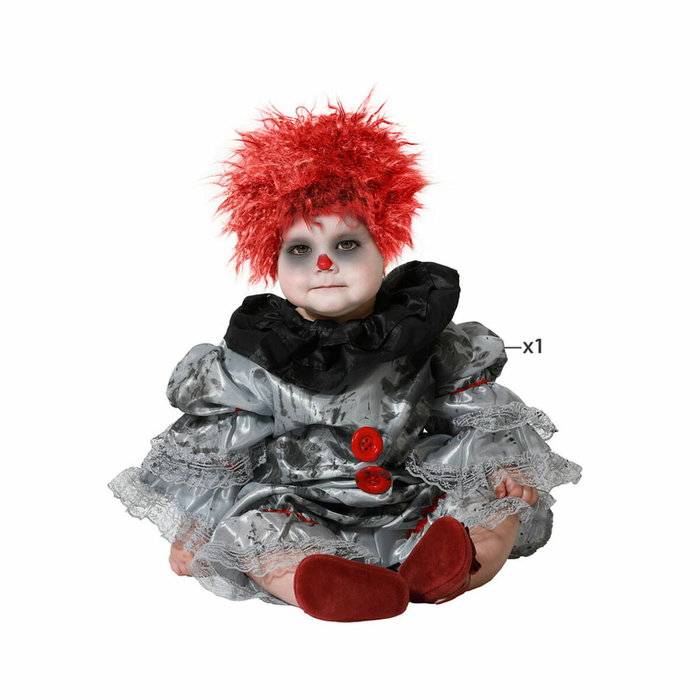 Disfraz Payaso Macabro Unisex Bebé 12-24 Meses Gris con Volantes Negros Halloween