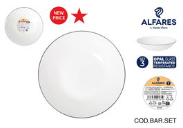 Inde Set de 3 Platos Hondos Ischia Red.Opal, Negro, 20.3 cm de Diámetro x 4 cm de Altura, Porcelana (4 Cajas)