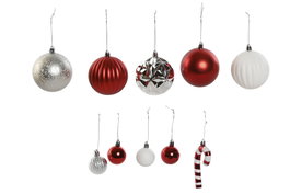 DKD Home Decor Set de 30 Bolas de Decoración Navideña Rojo, Plateado y Blanco