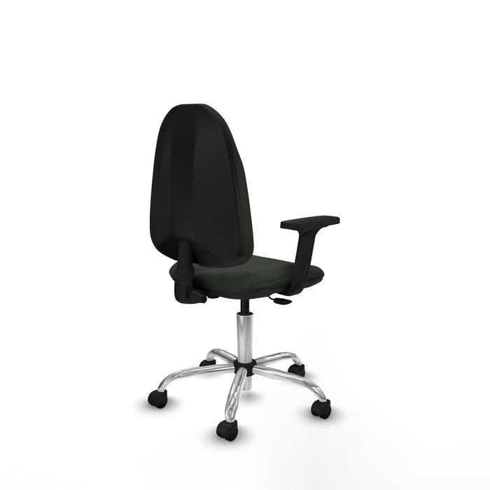 Silla de oficina Algarra con mecanismo Contacto permanente básico tapizada con Tela color Negro. Equipada con Base cromada, Brazos 2D y Ruedas de nailon 50 mm Silla de oficina Algarra con mecanismo Contacto permanente básico tapizada con Tela color Negro. Equipada con Base cromada, Brazos 2D y Ruedas de nailon 50 mm