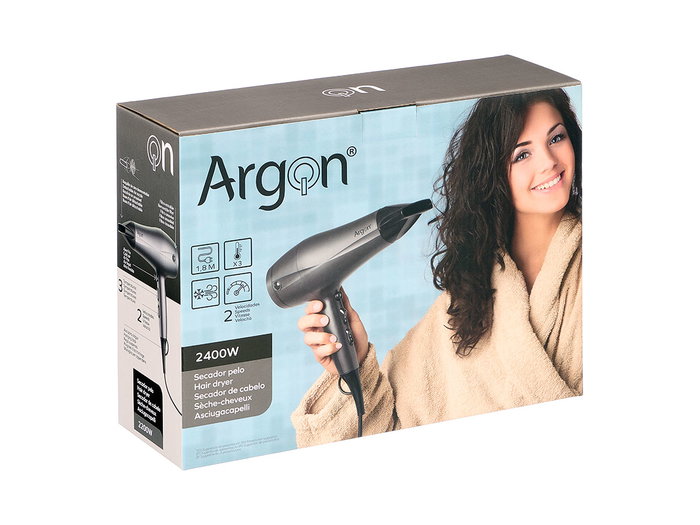 Argon Secador de Pelo 2400W Antracita Negro Mate 26x8x27 cm (Set de 6)