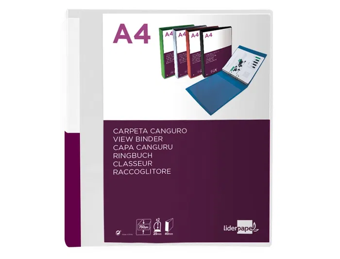 Liderpapel Carpeta Canguro 2 Anillas 25 mm Mixtas Polipropileno DIN A4 Transparente