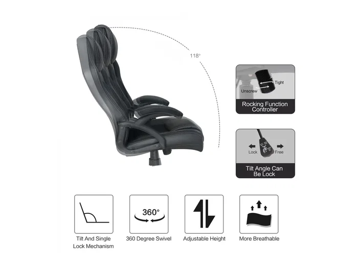 Equip 651016 Silla de Oficina y Ordenador Ergonómica con Asiento y Respaldo Acolchado en Negro PU - Reposabrazos Acolchado, 5 Ruedas