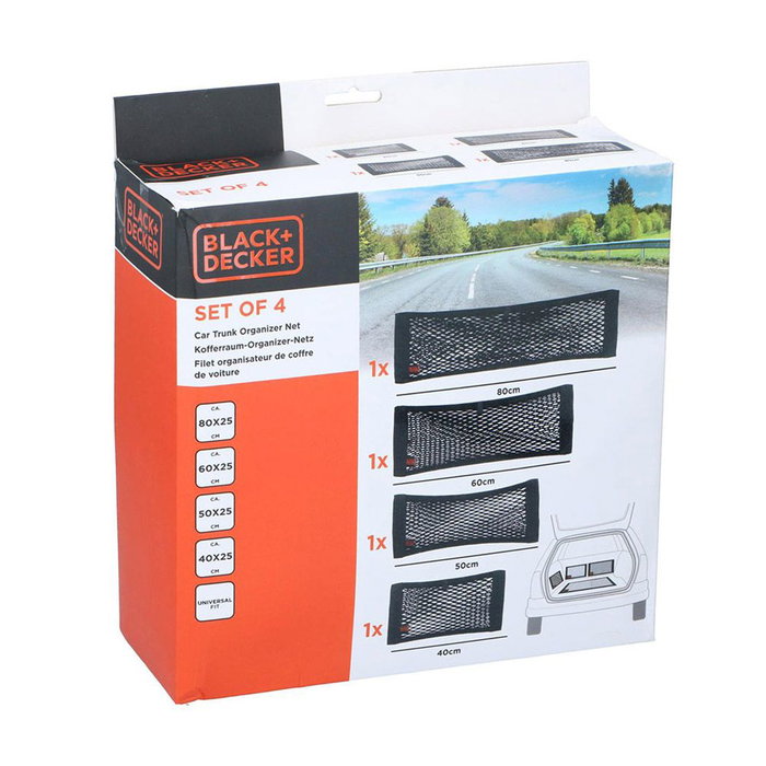 Black+Decker Red de almacenamiento para automóvil 4 piezas Negro 80/60/50/40 x 25 cm