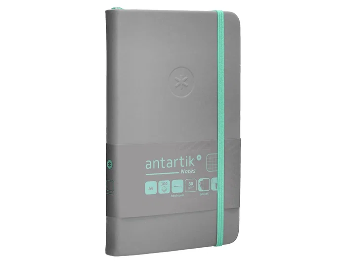 Antartik Cuaderno A6 Tapa Dura 100 Hojas Cuadricula Gris y Turquesa 80gr FSC