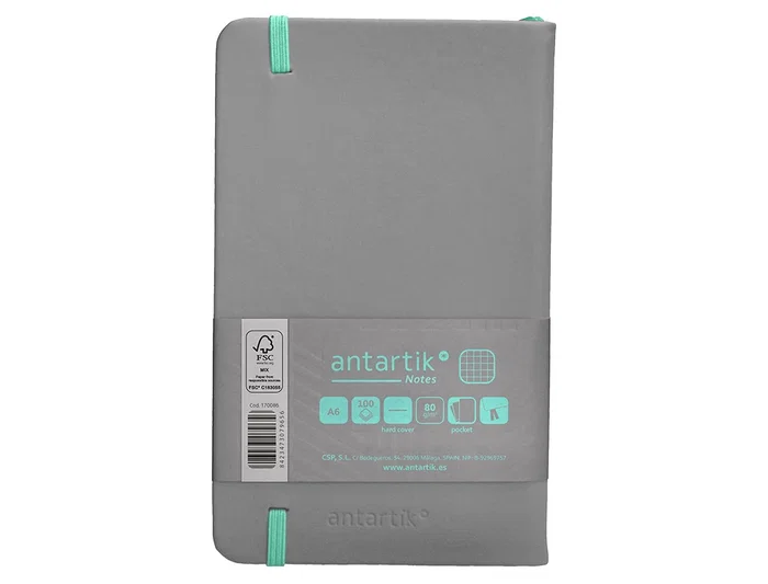 Antartik Cuaderno A6 Tapa Dura 100 Hojas Cuadricula Gris y Turquesa 80gr FSC
