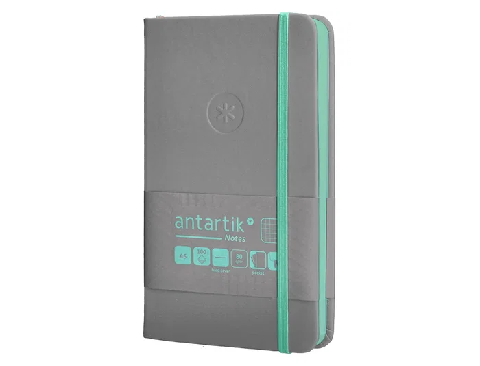 Antartik Cuaderno A6 Tapa Dura 100 Hojas Cuadricula Gris y Turquesa 80gr FSC