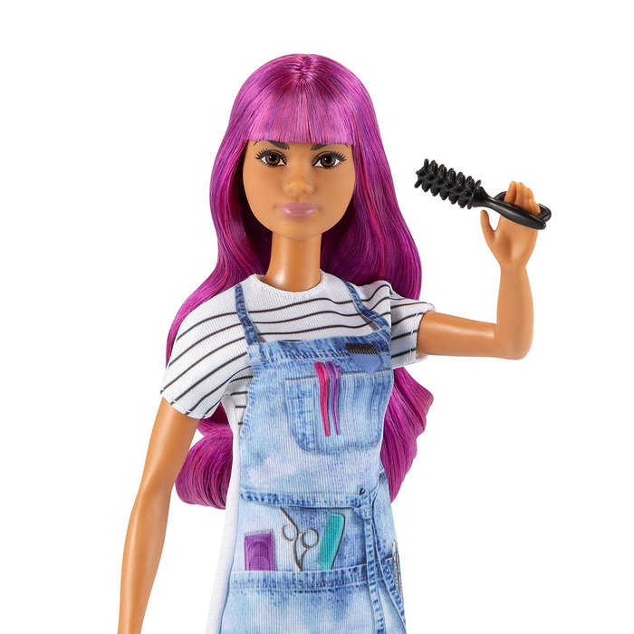 Barbie Gtw36 Muñeca Yo Quiero Ser Peluquera con Pelo Morado Largo, Incluye Secador, Cepillo y Pinzas para el Pelo, para Niñas a Partir de 3 Años