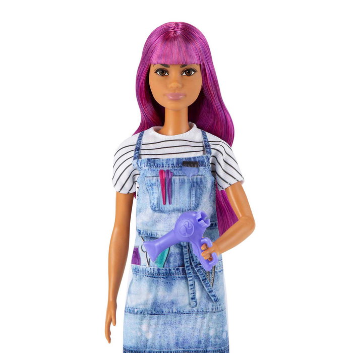 Barbie Gtw36 Muñeca Yo Quiero Ser Peluquera con Pelo Morado Largo, Incluye Secador, Cepillo y Pinzas para el Pelo, para Niñas a Partir de 3 Años