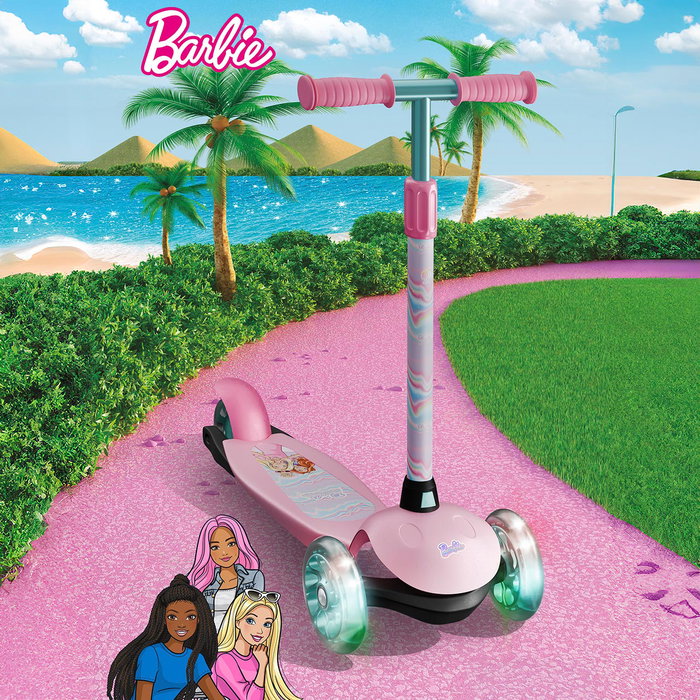 Barbie Patinete 3 Ruedas con Luces LED para Niños de 2 a 6 Años Ajustable y Plegable