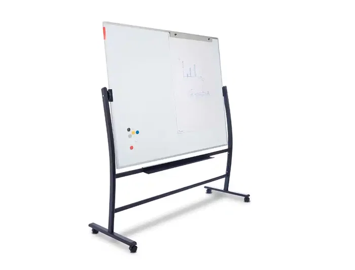 Rocada Pizarra Blanca Vitrificada Magnética Volteable Doble Cara 90x120 cm con Soporte y Ruedas