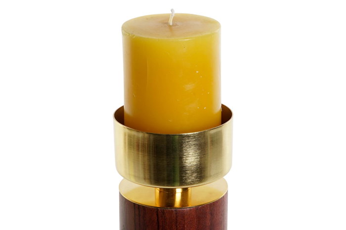 DKD Home Decor Portavelas Acacia y Aluminio Marrón y Dorado DKD Home Decor Portavelas Acacia y Aluminio Marrón y Dorado