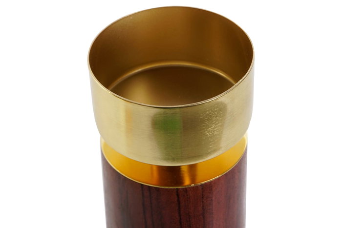 DKD Home Decor Portavelas Acacia y Aluminio Marrón y Dorado DKD Home Decor Portavelas Acacia y Aluminio Marrón y Dorado