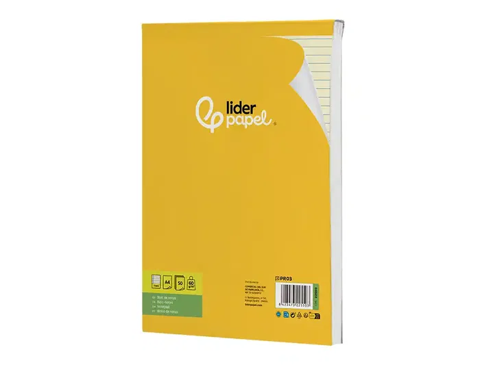 Liderpapel Bloc notas encolado A4 rayado horizontal 50 hojas 80 gr color amarillo