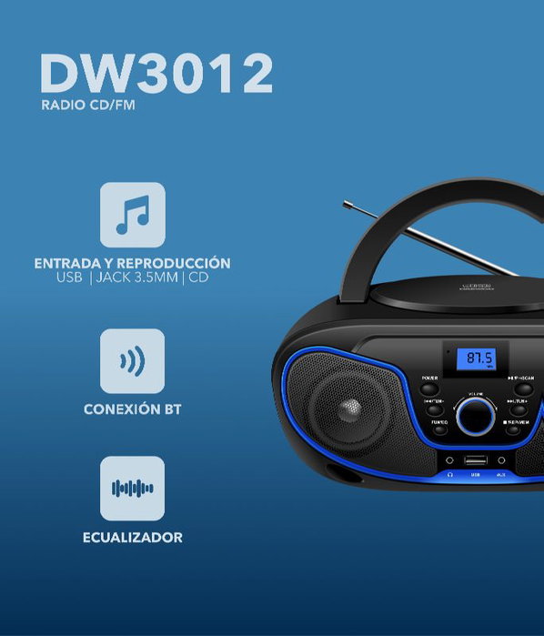DAEWOO Radio CD con Bluetooth, USB y ecualizador - Azul