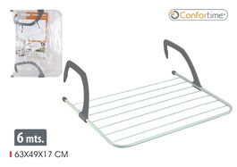 Confortime Tendedero de Pared Extensible 6 Metros, Metal 63 x 49 x 17 cm (8 Unidades)