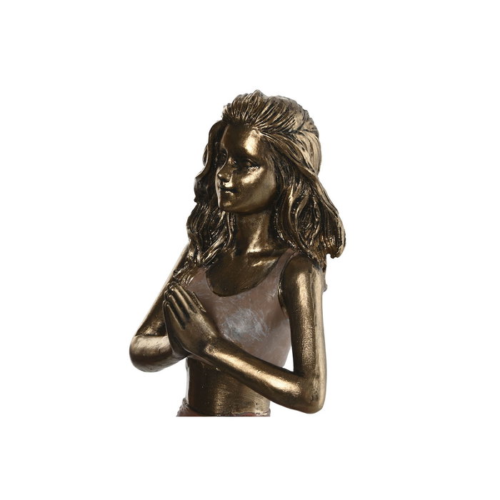 DKD Home Decor Set de 3 Figuras de Resina Chica Yoga en Rosa Oscuro y Dorado