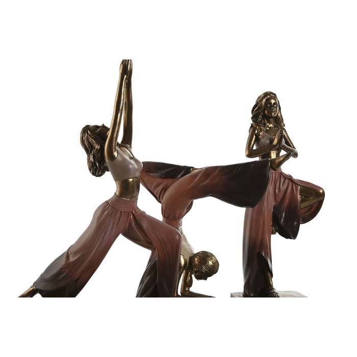 DKD Home Decor Set de 3 Figuras de Resina Chica Yoga en Rosa Oscuro y Dorado