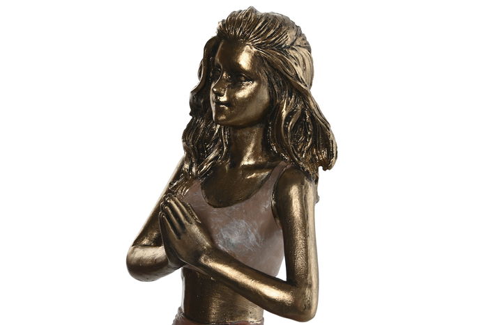 DKD Home Decor Figura Resina Yoga Chica Rosa Oscuro Dorado 6 x 17.5 x 19 cm (3 Unidades)