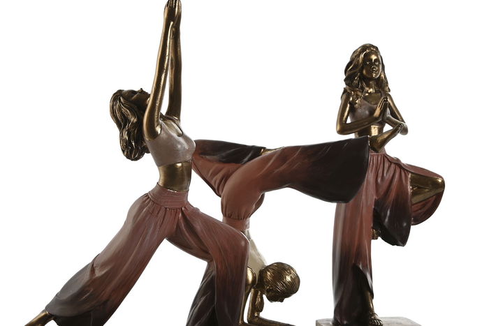 DKD Home Decor Figura Resina Yoga Chica Rosa Oscuro Dorado 6 x 17.5 x 19 cm (3 Unidades)