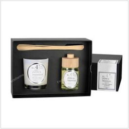 CERABELLA Setperf4 Vela+Mikado Jasmine-Magnolia 23X16,6X8,3C Cofre Regalo Difusor Varillas Vela Perfumada Colección Numbers Elegante Caja Negra Satinada