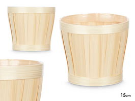 Ibergarden Cubre Macetas Redondo Bambú y Plástico PVC Natural 15.5 cm (Set de 24)