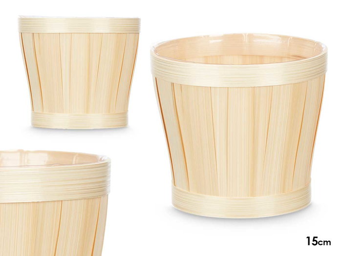 Ibergarden Cubre Macetas Redondo Bambú y Plástico PVC Natural 15.5 cm (Set de 24) Ibergarden Cubre Macetas Redondo Bambú y Plástico PVC Natural 15.5 cm (Set de 24)