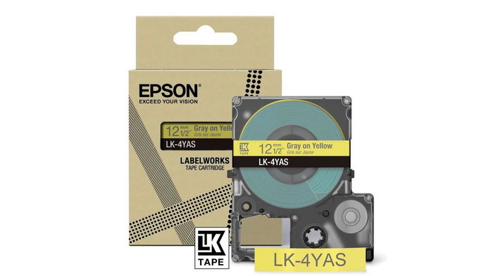 Epson LK-4YAS Cinta mecanográfica Gris sobre Amarillo 12mm