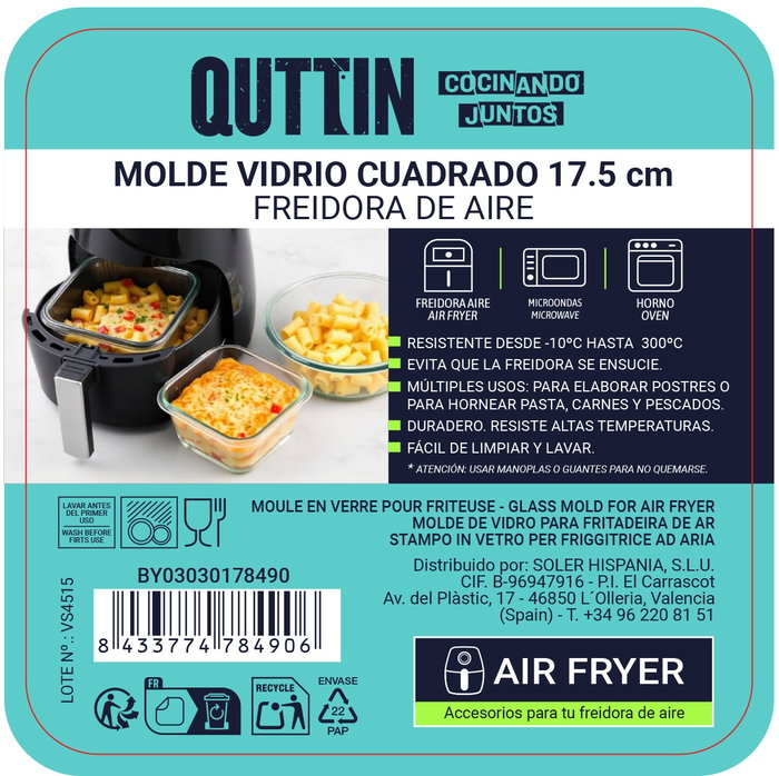 Quttin Molde Cuadrado de Vidrio para Airfryer 17.5 cm (12 Unidades)