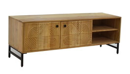 DKD Home Decor Mueble TV Moderno Acacia y Metal Natural y Negro 145 x 40 x 45 cm