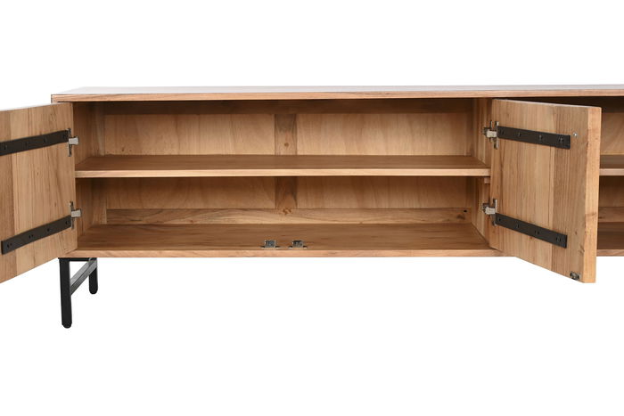 DKD Home Decor Mueble TV Moderno Acacia y Metal Natural y Negro 145 x 40 x 45 cm