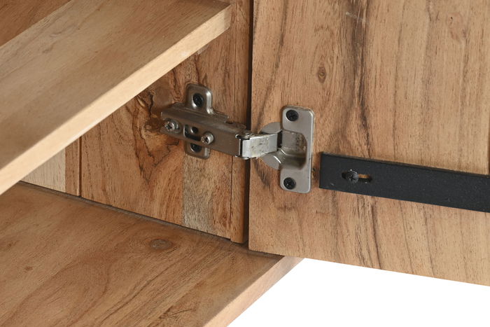 DKD Home Decor Mueble TV Moderno Acacia y Metal Natural y Negro 145 x 40 x 45 cm