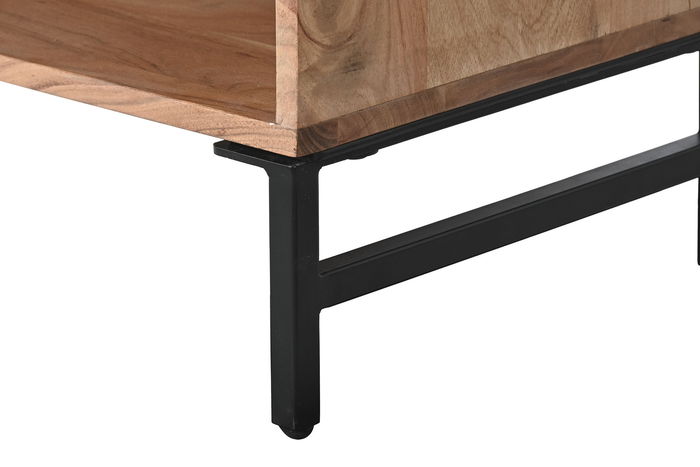 DKD Home Decor Mueble TV Moderno Acacia y Metal Natural y Negro 145 x 40 x 45 cm