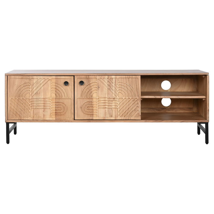 DKD Home Decor Mueble TV Moderno Acacia y Metal Natural y Negro 145 x 40 x 45 cm