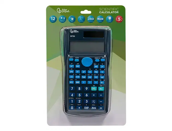 Liderpapel XF32 Calculadora Científica 12 Dígitos 240 Funciones Solar y Pila Tapa Azul 156x85x20mm