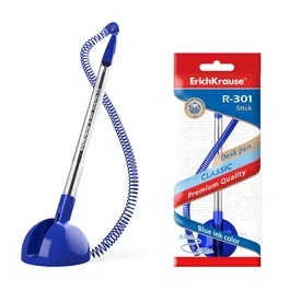 ErichKrause Bolígrafo R-301 Desk Pen 1.0 Punta 1.0mm Hexagonal Transparente Tinta Secado Rápido Azul